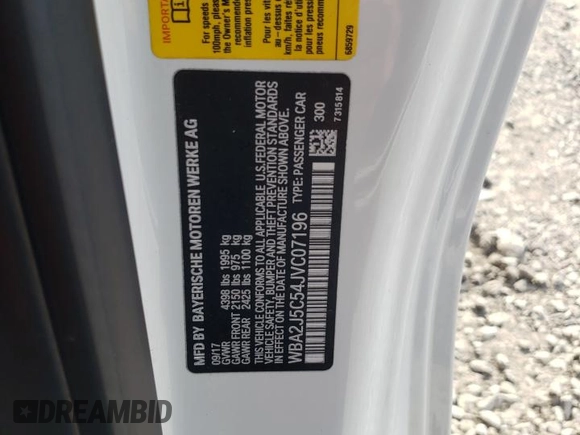 2018 BMW 2 Series M240i with VIN WBA2J5C54JVC07196, listed as a Copart auction lot 54226095 with 31,715 mi miles and Salvage title. Bid and sale history available at DreamBid. Image 12.