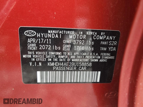 2011 Hyundai Elantra GLS с VIN KMHDH4AE2BU158858, выставлен на аукционе Copart как лот 58568885 с пробегом 132 953 миль миль и Списание • Salvage title. История ставок и продаж доступна на DreamBid. Изображение 12.