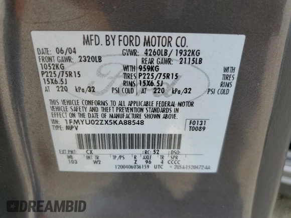 2005 Ford Escape XLS Value with VIN 1FMYU02ZX5KA88548, listed as a Copart auction lot 64025804 with 176,155 mi miles and Salvage Title. Bid and sale history available at carsss.com. Image 13.