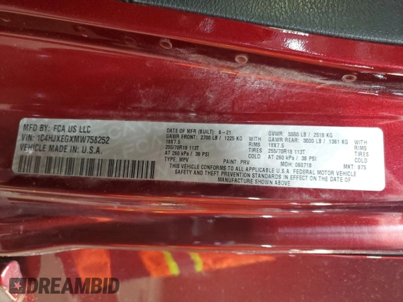 2021 Jeep Wrangler Unlimited Sahara z VIN 1C4HJXEGXMW758252, wystawiony jako Copart lot #50489015 z przebiegiem 38 388 mil mil oraz Szkoda całkowita • Salvage title. Historia ofert i sprzedaży dostępna na DreamBid. Obrazek 14.