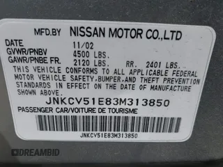 2003 Infiniti G35 z VIN JNKCV51E83M313850, wystawiony jako IAAI lot #42086580 z przebiegiem 91 822 mil mil oraz . Historia ofert i sprzedaży dostępna na DreamBid. Obrazek 9.