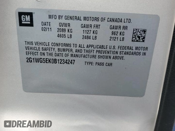 2011 Chevrolet Impala LT Fleet with VIN 2G1WG5EK0B1234247, listed as a Copart auction lot 55439495 with 145,100 mi miles and Salvage Title. Bid and sale history available at DreamBid. Image 12.