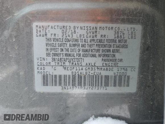 2018 Nissan Sentra S with VIN 3N1AB7AP3JY273771, listed as a Copart auction lot 45819765 with 52,003 mi miles and Salvage Title. Bid and sale history available at carsss.com. Image 15.