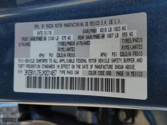 2018 Mazda Mazda3 4-Door Sport with VIN 3MZBN1U76JM201467, listed as a Copart auction lot 81610464 with 56,713 mi miles and Salvage Title. Bid and sale history available at carsss.com. Image 14.