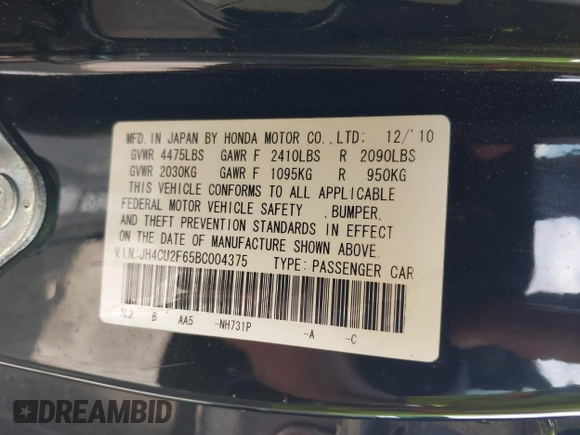 2011 Acura TSX with VIN JH4CU2F65BC004375, listed as a IAAI auction lot 42692864 with 159,706 mi miles and . Bid and sale history available at DreamBid. Image 9.