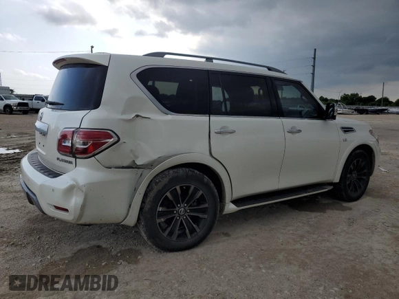 2020 Nissan Armada Platinum z VIN JN8AY2NF6L9360075, wystawiony jako Copart lot #55240645 z przebiegiem 93 505 mil mil oraz Szkoda całkowita • Salvage title. Historia ofert i sprzedaży dostępna na DreamBid. Obrazek 3.