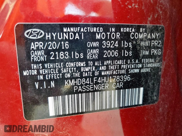 2017 Hyundai Elantra SE with VIN KMHD84LF4HU178396, listed as a Copart auction lot 62370105 with 92,846 mi miles and Salvage title. Bid and sale history available at DreamBid. Image 12.