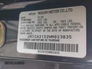 1998 Nissan Maxima GXE with VIN JN1CA21D2WM923835, listed as a IAAI auction lot 42221419 with 256,441 mi miles and . Bid and sale history available at DreamBid. Image 9.