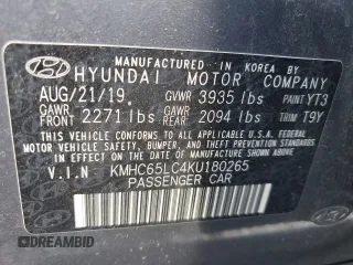 2019 Hyundai Ioniq Blue with VIN KMHC65LC4KU180265, listed as a Copart auction lot 56967965 with 103,681 mi miles and Salvage title. Bid and sale history available at DreamBid. Image 12.