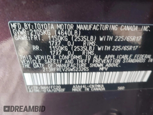 2016 Toyota RAV4 XLE с VIN 2T3RFREV2GW523265, выставлен на аукционе IAAI как лот 41332754 с пробегом 107 072 миль миль и . История ставок и продаж доступна на DreamBid. Изображение 9.