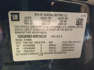 2010 GMC Yukon XL Denali with VIN 1GKUKMEF4AR156236, listed as a IAAI auction lot 40818388 with 252,031 mi miles. Bid and sale history available at carsss.com. Image 9.