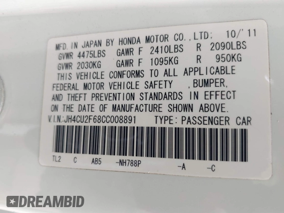 2012 Acura TSX Technology z VIN JH4CU2F68CC008891, wystawiony jako IAAI lot #42192733 z przebiegiem 172 853 mil mil oraz . Historia ofert i sprzedaży dostępna na DreamBid. Obrazek 9.