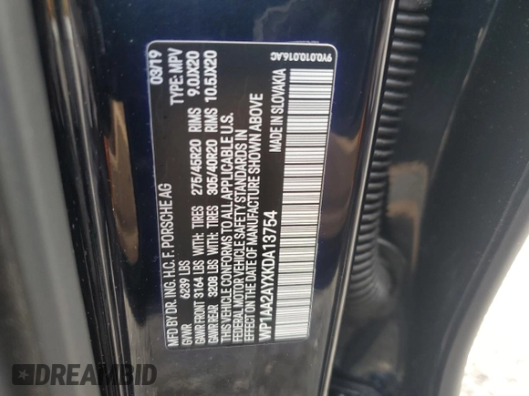 2019 Porsche Cayenne with VIN WP1AA2AYXKDA13754, listed as a Copart auction lot 56738055 with Not provided miles and Salvage title. Bid and sale history available at DreamBid. Image 13.