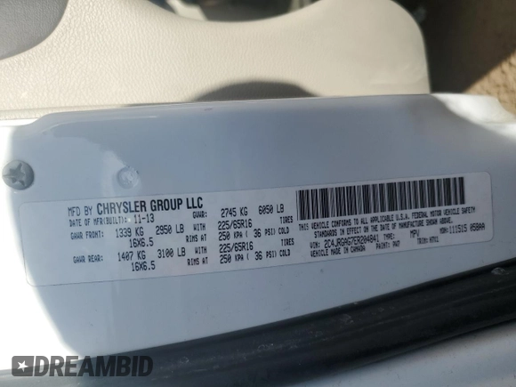 2014 Ram Cargo Van Tradesman with VIN 2C4JRGAG7ER204841, listed as a Copart auction lot 84949874 with 217,461 mi miles and Salvage Title. Bid and sale history available at carsss.com. Image 15.
