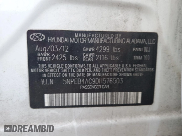 2013 Hyundai Sonata GLS with VIN 5NPEB4AC9DH576503, listed as a Copart auction lot 81426674 with 210,936 mi miles and Clean Title. Bid and sale history available at carsss.com. Image 12.