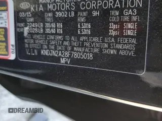 2015 Kia Soul with VIN KNDJN2A28F7805018, listed as a Copart auction lot 54275135 with 65,978 mi miles and Salvage Title. Bid and sale history available at DreamBid. Image 12.