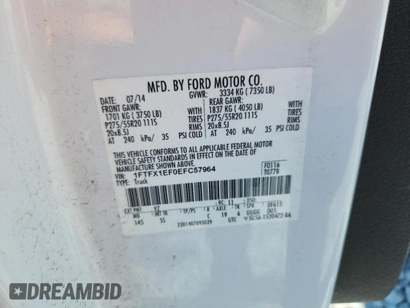 2014 Ford F-150 XL with VIN 1FTFX1EF0EFC57964, listed as a Copart auction lot 61936865 with 152,898 mi miles and Clean title. Bid and sale history available at DreamBid. Image 12.