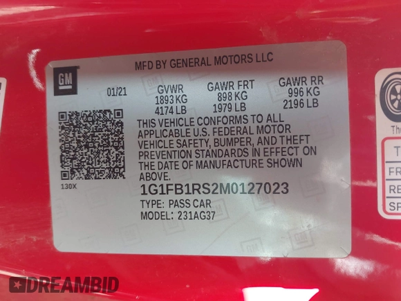 2021 Chevrolet Camaro 1LT с VIN 1G1FB1RS2M0127023, выставлен на аукционе IAAI как лот 41993382 с пробегом 65 121 миль миль и . История ставок и продаж доступна на DreamBid. Изображение 9.