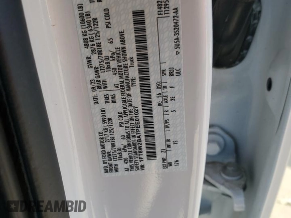 2023 Ford F-250 XL with VIN 1FT8W2BA7PEE01027, listed as a Copart auction lot 74254724 with 17,466 mi miles and Salvage title. Bid and sale history available at DreamBid. Image 12.