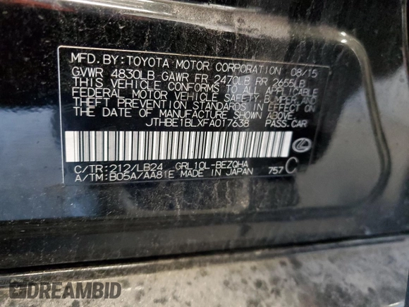 2015 Lexus GS 350 with VIN JTHBE1BLXFA017638, listed as a Copart auction lot 41739114 with 147,333 mi miles and Salvage Title. Bid and sale history available at carsss.com. Image 12.