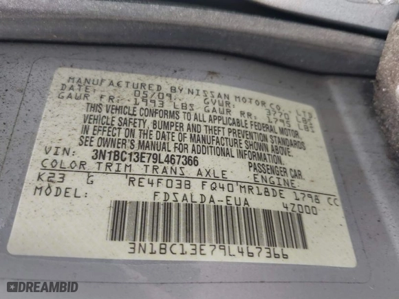2009 Nissan Versa 1.8 S with VIN 3N1BC13E79L467366, listed as a IAAI auction lot 41800311 with 116,579 mi miles. Bid and sale history available at carsss.com. Image 9.