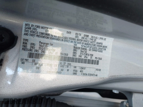 2013 Ford Focus SE with VIN 1FADP3F22DL294728, listed as a IAAI auction lot 42067235 with 83,103 mi miles. Bid and sale history available at carsss.com. Image 9.