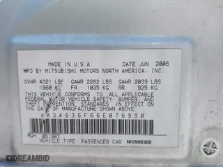 2006 Mitsubishi Galant ES with VIN 4A3AB36F66E076990, listed as a IAAI auction lot 42042081 with 231,321 mi miles. Bid and sale history available at carsss.com. Image 9.