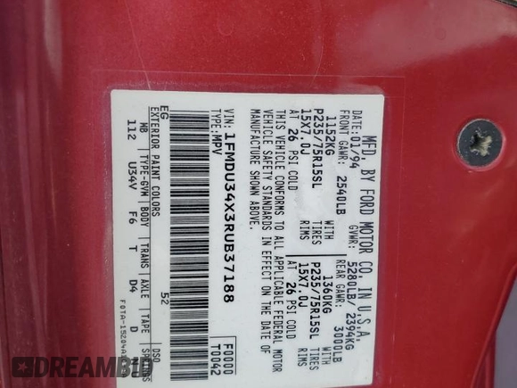1994 Ford Explorer Eddie Bauer z VIN 1FMDU34X3RUB37188, wystawiony jako Copart lot #77674574 z przebiegiem 64 028 mil mil oraz Szkoda całkowita • Salvage title. Historia ofert i sprzedaży dostępna na DreamBid. Obrazek 13.