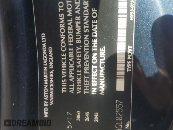2017 Aston Martin DB11 z VIN SCFRMFAV5HGL02557, wystawiony jako Copart lot #74946544 z przebiegiem Nie podano mil oraz Szkody całkowita. Historia ofert i sprzedaży dostępna na DreamBid. Obrazek 12.