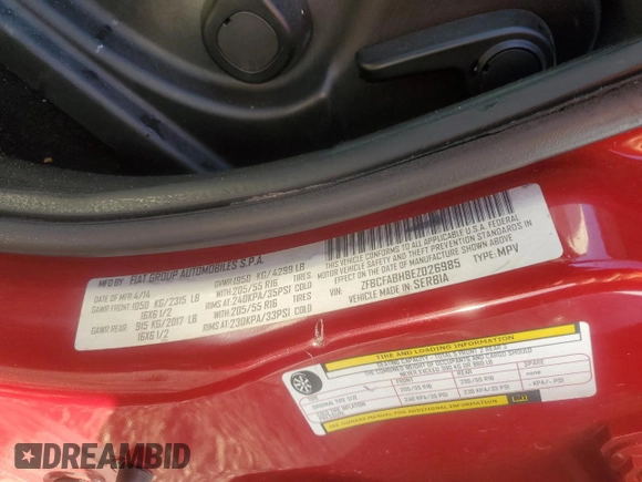 2012 FIAT 500L Easy with VIN ZFBCFABH8EZ026985, listed as a Copart auction lot 43201625 with Not Provided miles and Salvage Title. Bid and sale history available at DreamBid. Image 13.