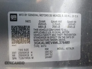 2021 GMC Terrain SLE z VIN 3GKALMEV4ML376480, wystawiony jako IAAI lot #42219837 z przebiegiem 61 595 mil mil oraz . Historia ofert i sprzedaży dostępna na DreamBid. Obrazek 9.