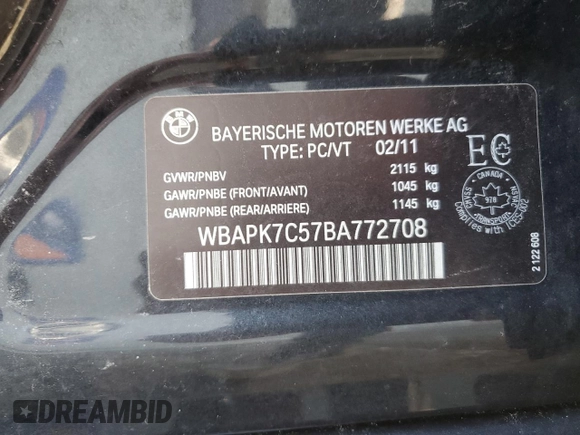 2011 BMW 3 Series 328i xDrive with VIN WBAPK7C57BA772708, listed as a Copart auction lot 48861625 with 257,499 mi miles and Salvage Title. Bid and sale history available at carsss.com. Image 13.