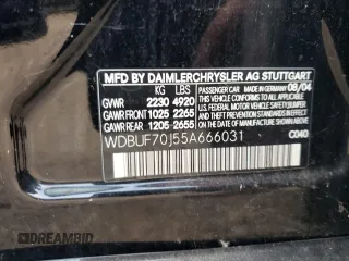 2005 Mercedes-Benz E 500 z VIN WDBUF70J55A666031, wystawiony jako Copart lot #70750964 z przebiegiem Nie podano mil oraz Nie do naprawy • Non repairable. Historia ofert i sprzedaży dostępna na DreamBid. Obrazek 12.