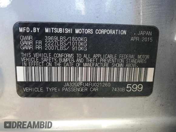 2015 Mitsubishi Lancer ES with VIN JA32U2FU4FU021260, listed as a Copart auction lot 77233514 with 99,548 mi miles and Salvage Title. Bid and sale history available at carsss.com. Image 14.