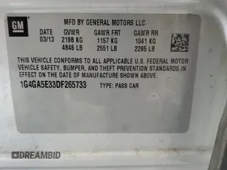 2013 Buick LaCrosse с VIN 1G4GA5E33DF265733, выставлен на аукционе Copart как лот 55846305 с пробегом 162 612 миль миль и Списание • Salvage title. История ставок и продаж доступна на DreamBid. Изображение 12.