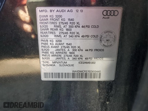 2014 Audi Q7 z VIN WA1DMCFE7ED013445, wystawiony jako Copart lot #49582255 z przebiegiem 258 648 mil mil oraz Szkoda całkowita • Salvage title. Historia ofert i sprzedaży dostępna na DreamBid. Obrazek 13.