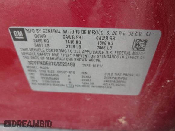 2016 Cadillac SRX Premium Collection z VIN 3GYFNDE37GS525186, wystawiony jako IAAI lot #42179497 z przebiegiem 117 200 mil mil oraz . Historia ofert i sprzedaży dostępna na DreamBid. Obrazek 9.