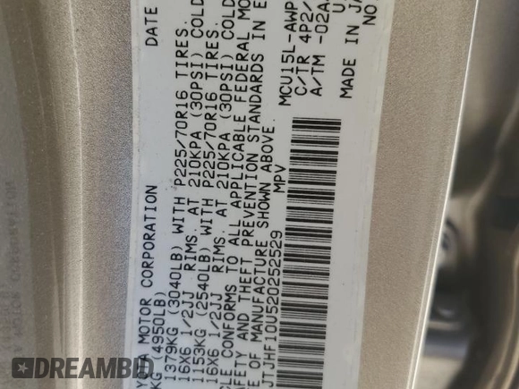 2002 Lexus RX 300 with VIN JTJHF10U520252529, listed as a Copart auction lot 55276465 with 203,254 mi miles and Salvage Title. Bid and sale history available at DreamBid. Image 13.