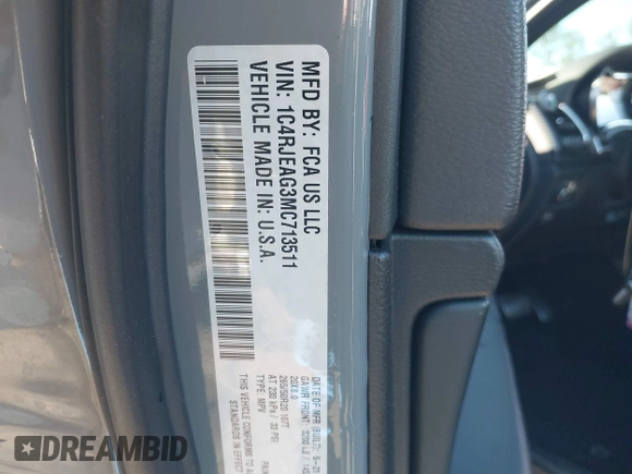2021 Jeep Grand Cherokee Laredo E with VIN 1C4RJEAG3MC713511, listed as a IAAI auction lot 41235904 with 73,343 mi miles and . Bid and sale history available at DreamBid. Image 9.