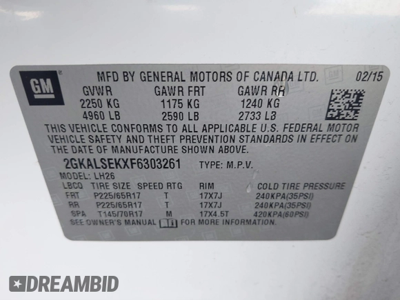 2015 GMC Terrain SLT z VIN 2GKALSEKXF6303261, wystawiony jako IAAI lot #41587386 z przebiegiem 132 260 mil mil oraz . Historia ofert i sprzedaży dostępna na DreamBid. Obrazek 9.
