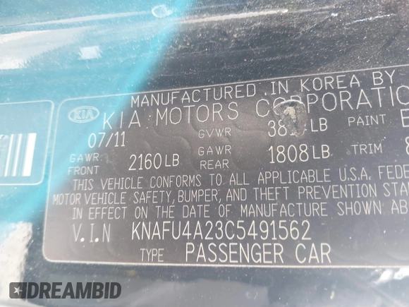 2012 Kia Forte EX with VIN KNAFU4A23C5491562, listed as a IAAI auction lot 41687560 with 250,638 mi miles. Bid and sale history available at carsss.com. Image 9.