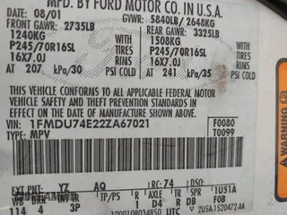 2002 Ford Explorer Eddie Bauer с VIN 1FMDU74E22ZA67021, выставлен на аукционе IAAI как лот 42741797 с пробегом 124 567 миль миль и . История ставок и продаж доступна на DreamBid. Изображение 9.