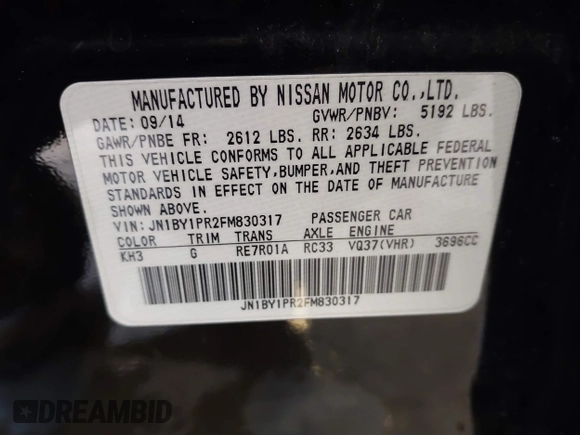 2015 Infiniti Q70 with VIN JN1BY1PR2FM830317, listed as a IAAI auction lot 41619546 with 85,964 mi miles and . Bid and sale history available at DreamBid. Image 9.