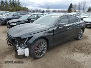 2021 Infiniti Q50 Red Sport 400 with VIN JN1FV7DR2MM880827, listed as a Copart auction lot 52089525 with 38,718 mi miles and Salvage title. Bid and sale history available at DreamBid. Image 1.