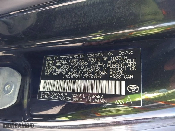 2007 Toyota Yaris with VIN JTDJT923175052869, listed as a IAAI auction lot 41694959 with 1 mi miles. Bid and sale history available at carsss.com. Image 9.