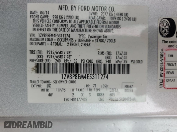 2014 Ford Mustang V6 with VIN 1ZVBP8EM4E5311274, listed as a Copart auction lot 54173615 with 169,871 mi miles and Salvage Title. Bid and sale history available at carsss.com. Image 12.