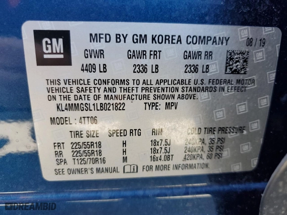 2020 Buick Encore GX Essence with VIN KL4MMGSL1LB021822, listed as a Copart auction lot 45501764 with 43,869 mi miles and Salvage Title. Bid and sale history available at carsss.com. Image 13.