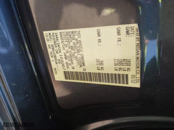 2013 Nissan Altima 2.5 SL with VIN 1N4AL3AP2DC104007, listed as a IAAI auction lot 41835286 with 247,964 mi miles. Bid and sale history available at carsss.com. Image 9.