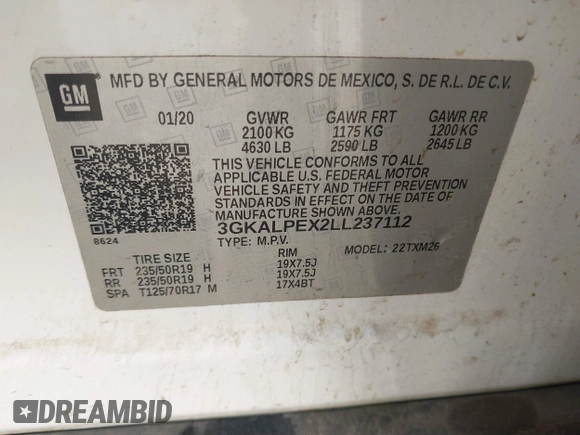 2020 GMC Terrain SLT z VIN 3GKALPEX2LL237112, wystawiony jako IAAI lot #41701313 z przebiegiem 158 532 mil mil oraz . Historia ofert i sprzedaży dostępna na DreamBid. Obrazek 9.