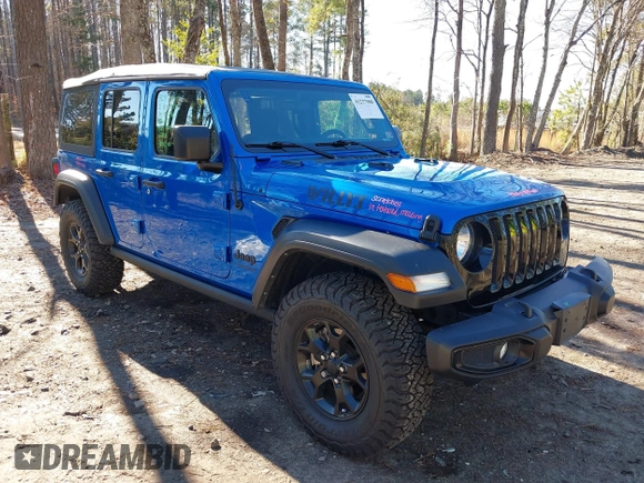 2021 Jeep Wrangler Unlimited Sport S with VIN 1C4HJXDG1MW722743, listed as a IAAI auction lot 41237900 with 35,662 mi miles and . Bid and sale history available at DreamBid. Image 1.